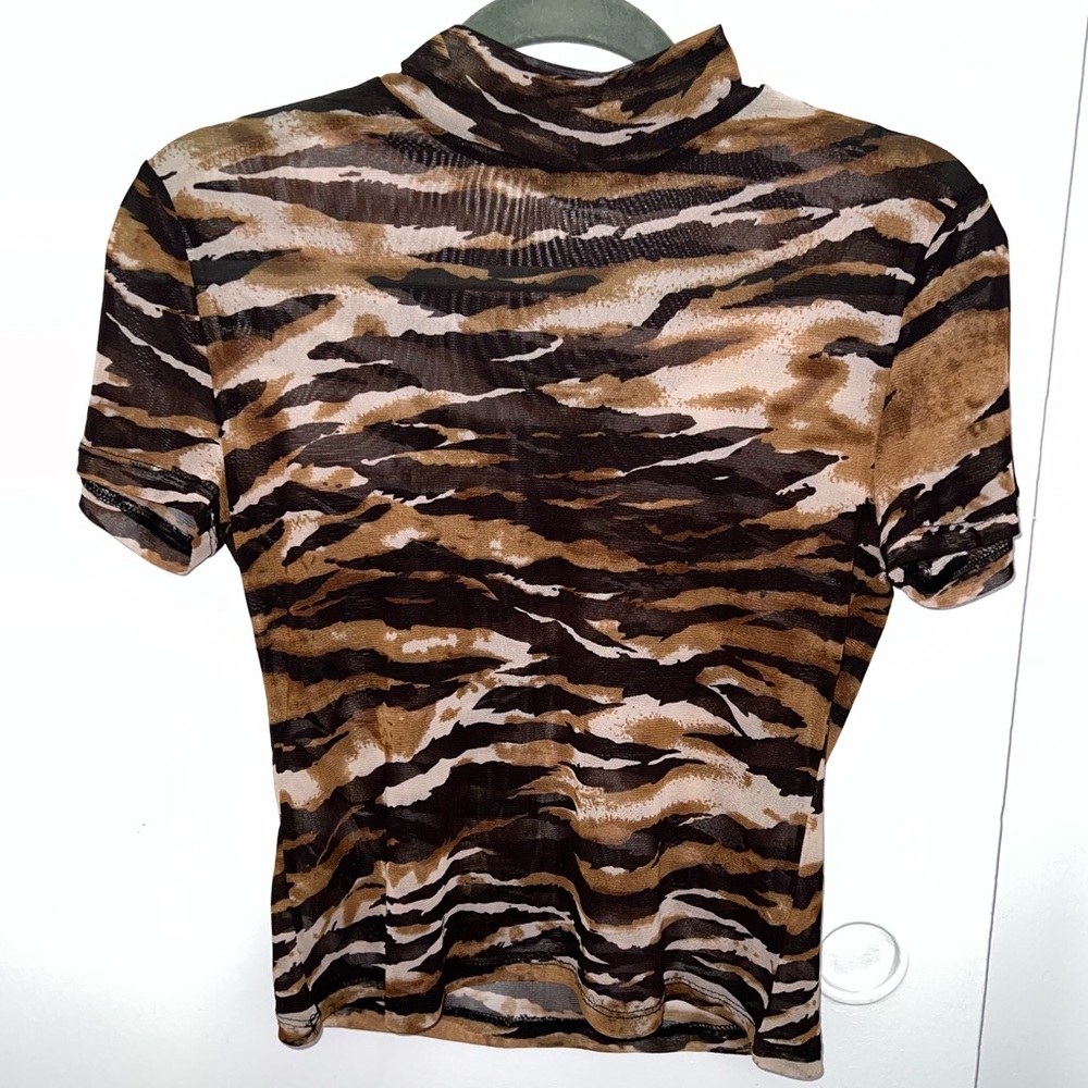Mesh Vintage Tiger Print Shirt